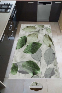 Covor Bucatarie cu print digital 3D Leafly, 60x100cm, poliester 100%, spate antiderapant