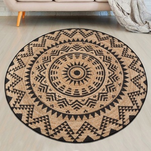 Covor rotund Ojo, crem, 100 cm, poliester, lavabil, baza bumbac-iuta