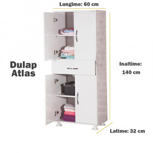 Dulap de baie Atlas, Asos Home, alb-lucios, 60x140x32cm