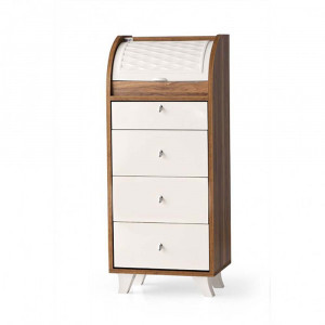 Dulap de bucatarie model alb cu nuc, 5 spatii depozitare, pal melaminat, 108x33x45cm