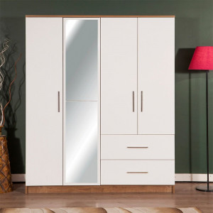 Dulap dormitor Lucca, Asos Home, alb-stejar, 152x182x52 cm