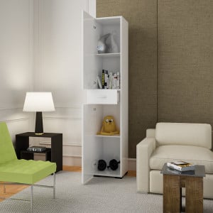 Dulap inalt multifunctional cu sertar, 2 usi cu 4 compartimente, Kerim, alb