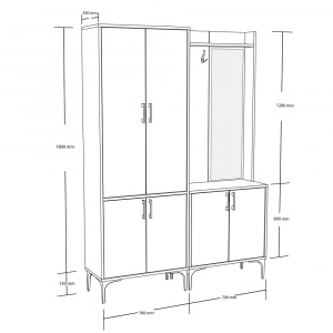 Dulap multifunctional cu cuier, polita si oglinda dreapta, 140x35x195 cm, alb