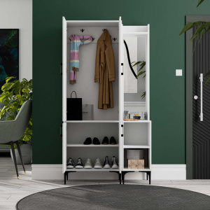Dulap multifunctional cu cuier si oglinda stanga, 1050x350x1950, alb
