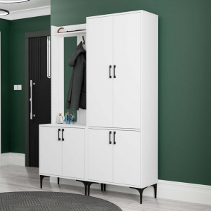 Dulap multifunctional cu cuier si oglinda stanga, 140x35x195, alb