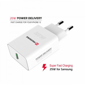 Incarcator retea priza PD pentru iPhone si Samsung, 25W, Swissten