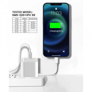 Incarcator retea mini SMS-Q10, PD 20W plus cablu Iphone, alb