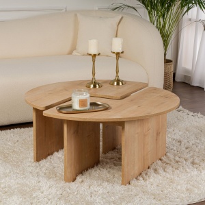 Masuta de cafea Moira din PAL melaminat, diametru 90 cm, culoare stejar - Img 1