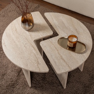 Masuta de cafea Moira din PAL melaminat, diametru 90 cm, culoare travertin - Img 3
