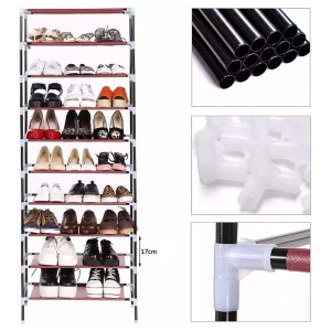 Pantofar dulap textil pentru incaltaminte cu 9 rafturi de depozitare, roz