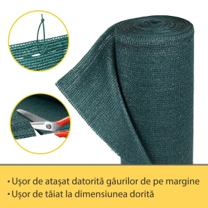Plasa de umbrire pentru gard, 1,5 m x 50 m, 80% densitate grad de umbrire