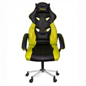 Scaun gaming cu perna lombara si de gat, Furios, piele ecologica, negru cu galben, picior cromat