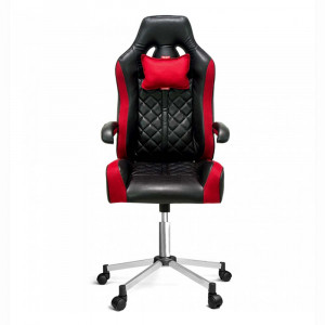 Scaun gaming cu perna pentru gat Boss, rotativ, piele ecologica, negru cu rosu