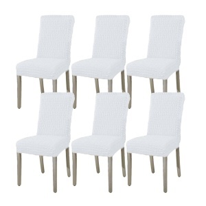 Set 6 huse elastice universale pentru scaun, creponate, alb