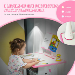 Set birou cu scaunel pentru copii, lampa LED, inaltime reglabila, Jolly Kids™ KT0044 (roz)