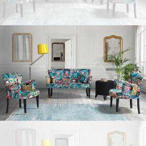 Set canapea 2 locuri cu 2 fotolii, Frida, material tapiterie poliester