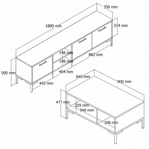 Set comoda TV si masuta de cafea, 180x35x53 cm, 90x54x44.1 cm, nuc