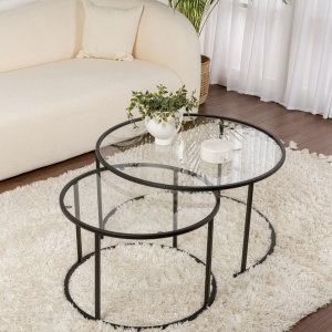 Set de2 masute de cafea Aurum cu blat din sticla securizata si cadru metalic, negru - Img 1
