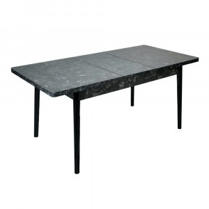 Set masa extensibil Anka, Negru Marmorat, Pal Laminat, 4 scaune din piele ecologica, living si bucatarie