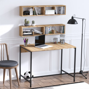 Set mobilier Andia, compus din birou si 2 polite suspendate, nuc 