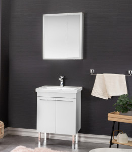 Set mobilier baie cu lavoar, corp lavoar si dulap oglinda, Crina, alb