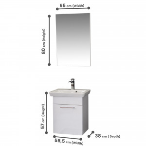 Set mobilier baie cu lavoar, corp lavoar si oglinda, Andia, alb