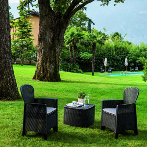 Set mobilier de gradina - terasa cu 2 fotolii si masa, ratan, Tree, antracit