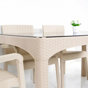 Set mobilier gradina - terasa, masa 90x150cm cu 6 scaune ratan, Elite, cappuccino
