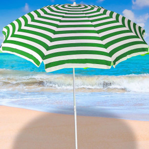 Umbrela de soare pentru plaja, protectie UV, Ø 180 cm, verde cu alb