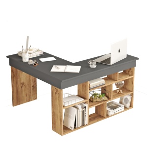 Birou de colt cu rafturi, Aramis, 115x120x42 cm, pin - antracit