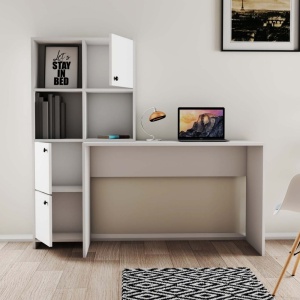 Birou lucru cu rafturi stanga, practic si spatios, dimensiuni birou 120x75x51.5 cm, alb - Img 5