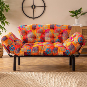 Canapea extensibila cu 2 locuri Nitta, umplututa cu spuma, 190X73cm extinsa, multicolor