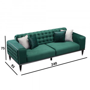Canapea Nice, cadru lemn, material tapiterie catifea,verde inchis