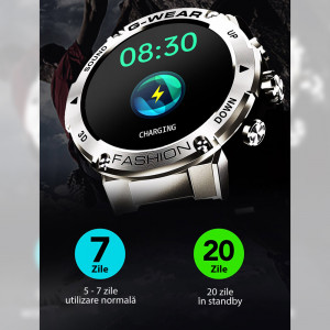 Ceas inteligent smartwatch barbati - femei, ritm cardiac, oxigen sange, tensiune arteriala, Efour Tech K28H, albastru