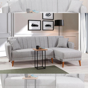 Coltar extensibil cu sezlong dreapta Aqua, gri deschis, 225x85x145cm