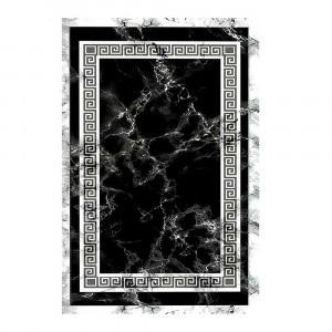 Covor bucatarie Greek Marble, negru cu alb, antiderapant, 80x150cm