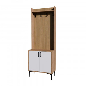Cuier cu polita si dulap, 70x35x195cm, stejar cu alb