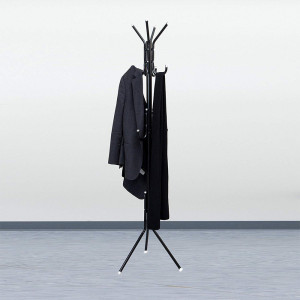 Cuier metalic cu picior de 175 cm, cu 12 agatatoare Asos, negru