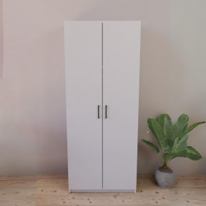 Dulap cu 2 usi si bara pentru umerase, din PAL, 182x74x45cm, alb