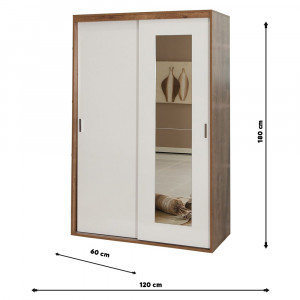 Dulap dormitor Cool, Asos Home, cu usi glisante, alb-stejar, 120x183x60cm