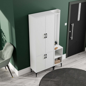 Dulap multifunctional cu cuier si oglinda stanga, 1050x350x1950, alb