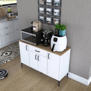 Duap multifunctional cu sertar, alb cu blat nuc, din PAL, Jerra