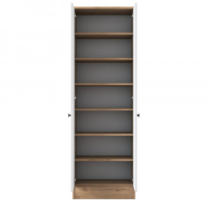 Dulap multifunctional pentru depozitare  cu 2 usi pentru dormitor, hol sau birou, Aris P6M13, alb cu nuc