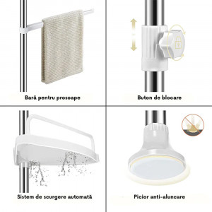 Etajera telescopica pentru baie, 4 rafturi, 320 cm