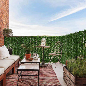 Gard paravan viu cu frunze artificiale, verde inchis, 300x150 cm