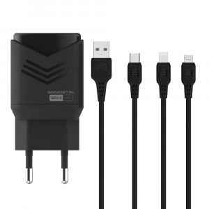 Incarcator retea SMS-A33, Quick Charge3.0, Putere 18W, plus cablu Lightning, negru