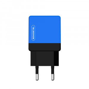 Incarcator retea cu 2 porturi, model Macaron SMS-A53 plus cablu Lightning, albastru
