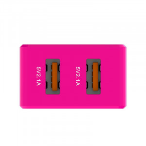 Incarcator retea cu 2 porturi, model Macaron SMS-A53 plus cablu Lightning, roz