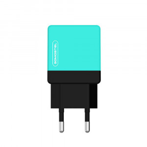 Incarcator retea cu 2 porturi, model Macaron SMS-A53 plus cablu Type-C, turqoise