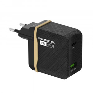 Incarcator retea cu 2 porturi SMS-Q05, Quick Charge 3.0, plus cablu Type-C, Negru